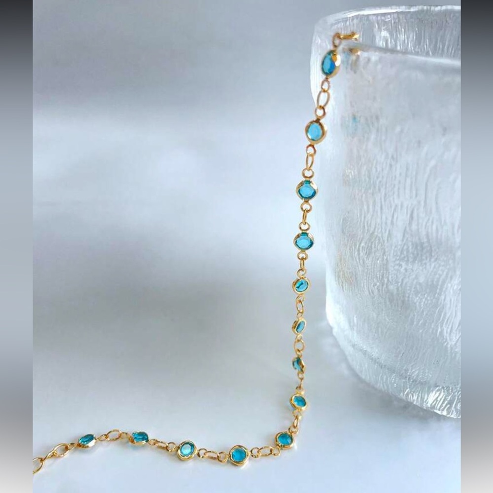 Elegant Gold and Blue anklet A1426 - Picture 2 of 4